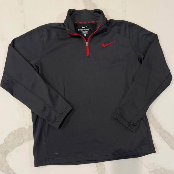 Nike Therma Fit 1/4 Zip Pullover Sweatshirt Mens Size Large Black/Red Athleisure - Picture 1 of 6